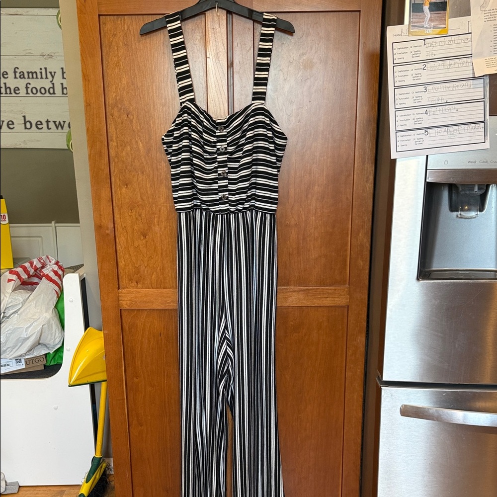 Xhilaration Black and White Striped Jumpsuit